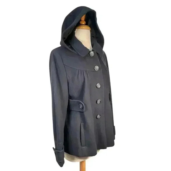 ANN TAYLOR Loft PeaCoat Size 10 Navy Blue Virgin Wool Blend Great Condition - Picture 8 of 16